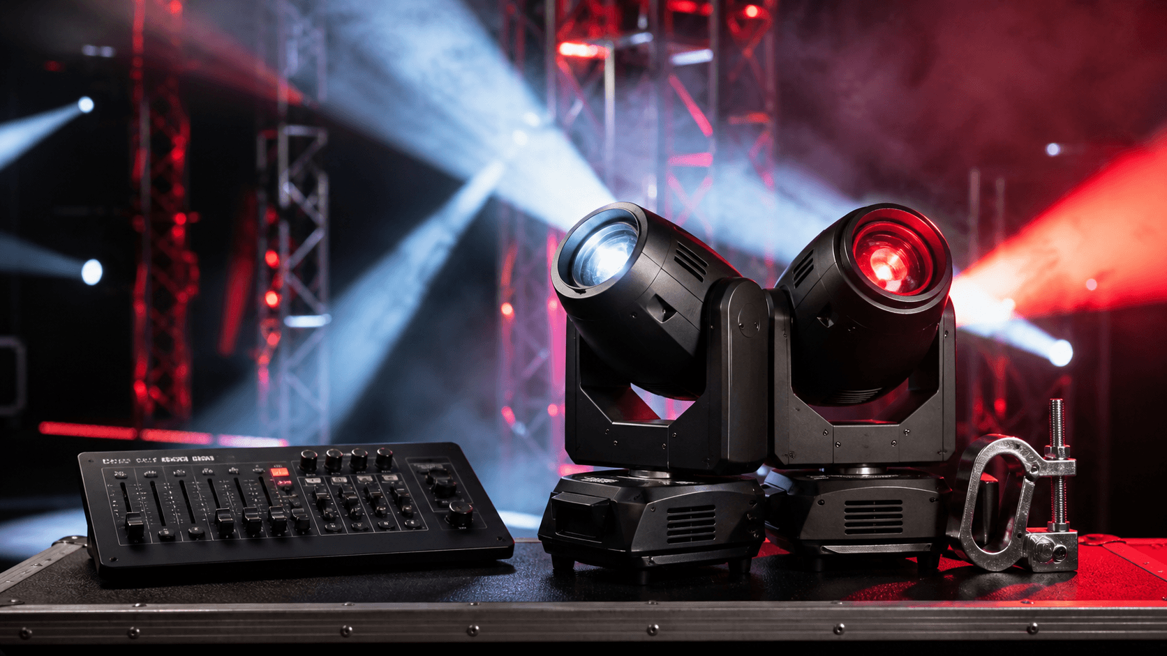 Stage lighting controller and event lights in a professional setup