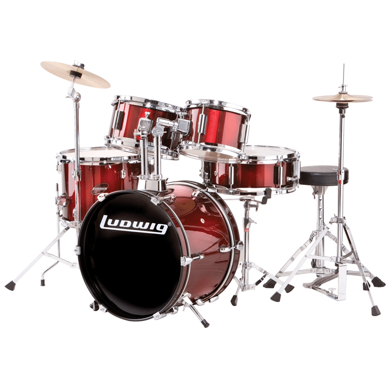Ludwig Accent 5-Piece Complete Drum Set with 20″ Bass Drum – Red Sparkle: A Perfect Blend of Style and Performance