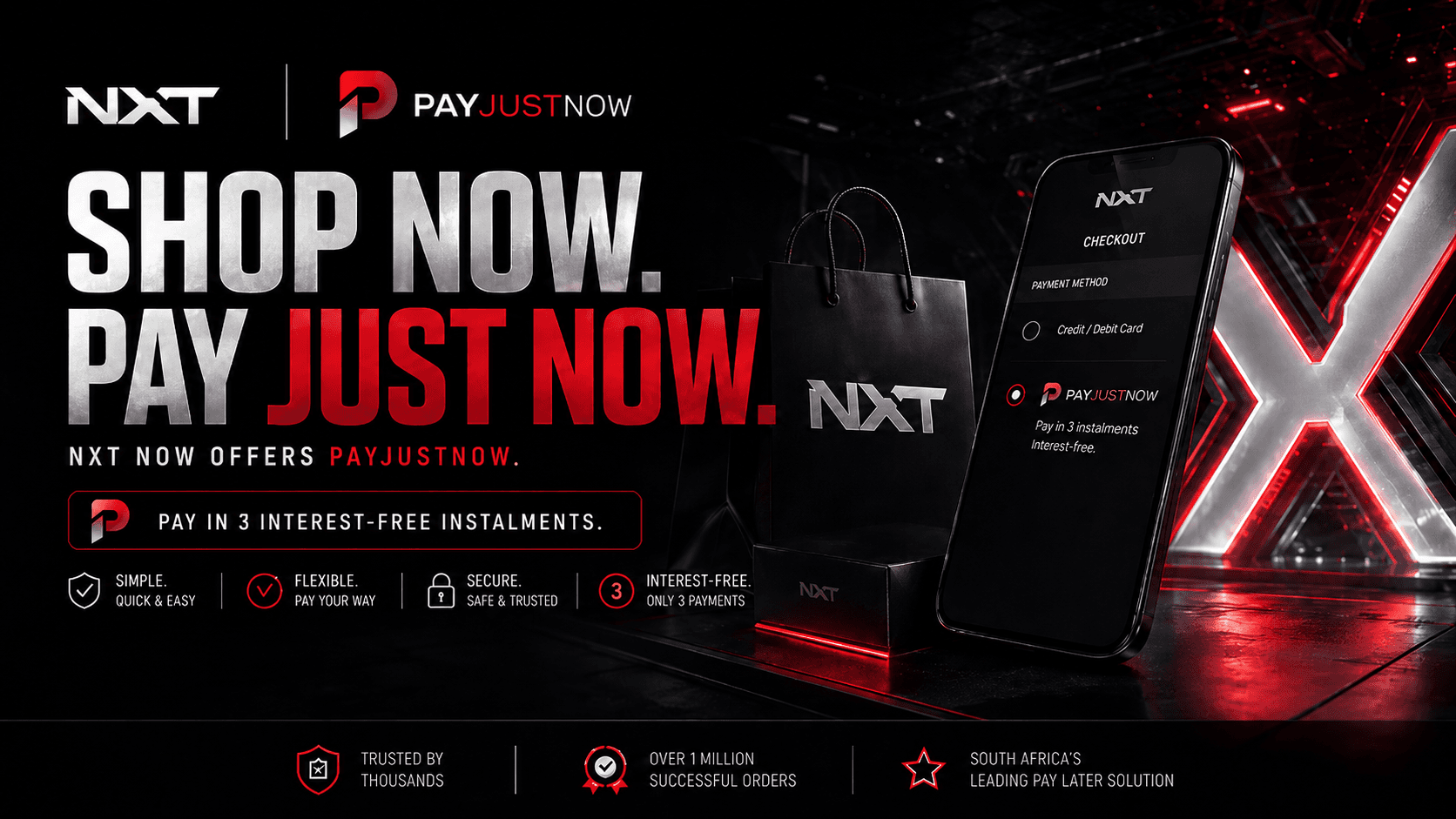 NXT Level Tech and PayJustNow — shop pro AV with flexible pay-later checkout.