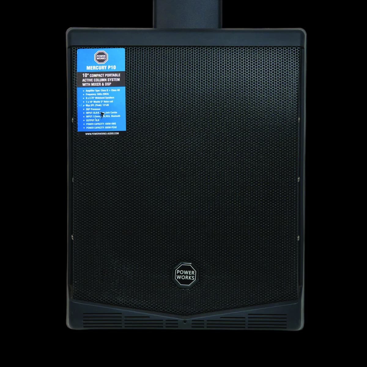PowerWorks Mercury P10 active column array speaker, a line-source design built to hold its level down a long room